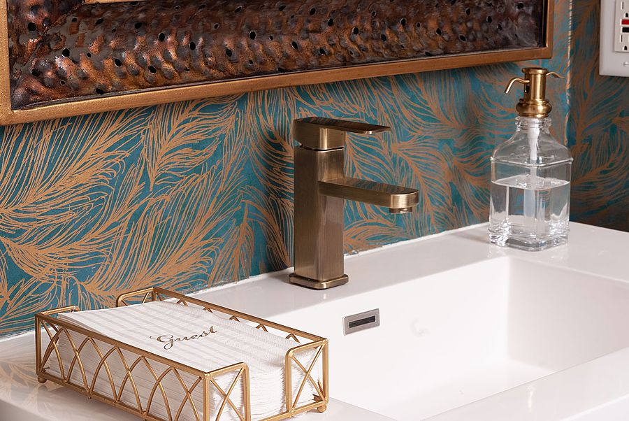 A powder room is a great place to experiment with wallpaper.